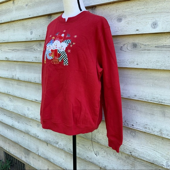 Vintage 90s Red Felt Snowman Appliqué Graphic Crewneck Ugly Christmas Sweatshirt - Picture 3 of 16